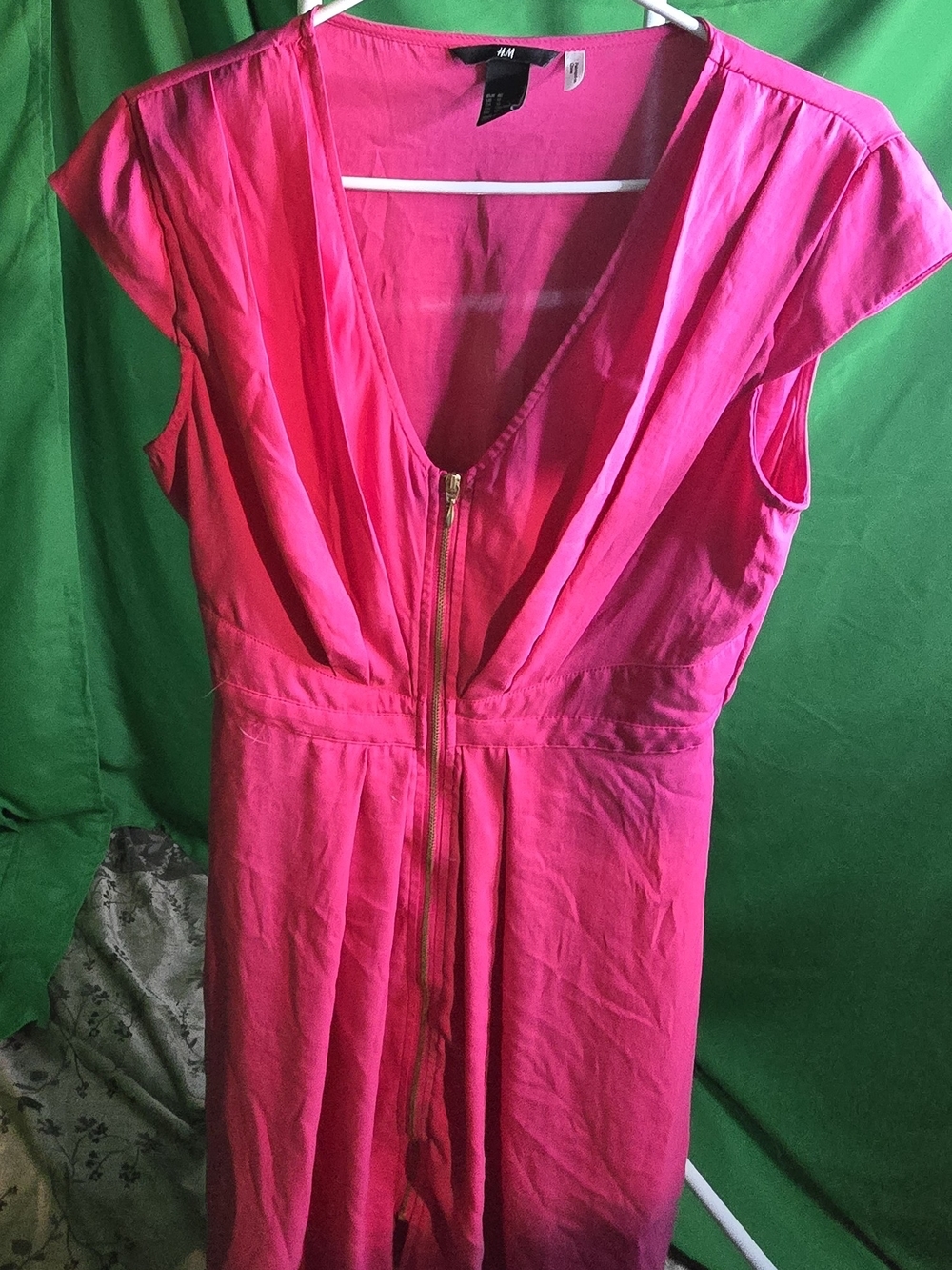 H&M Bright Pink Zip-Front Midi Dress